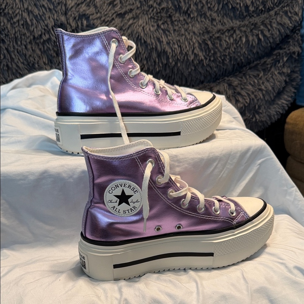 Double Stack High Top Converse High-Women's Sneakers Metallic Purple 7 - Picture 4 of 7
